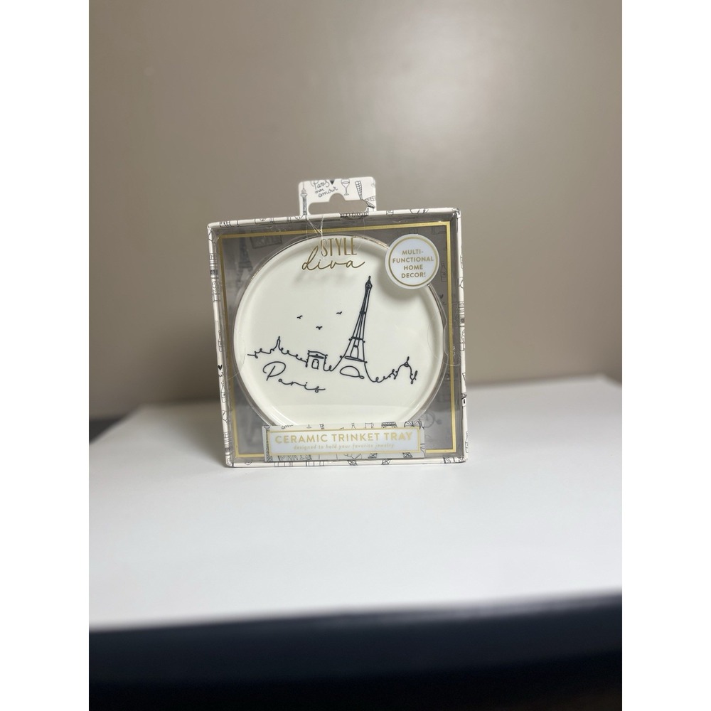 Style Diva Ceramic Trinket Tray‎ Paris Eiffel Tower Jewelry Dish NEW